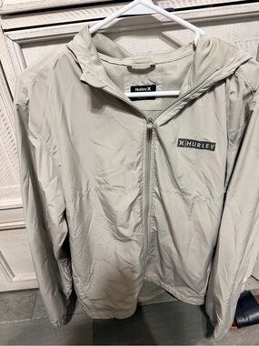Hurley Men's Hooded Windbreaker Jacket - Light Beige